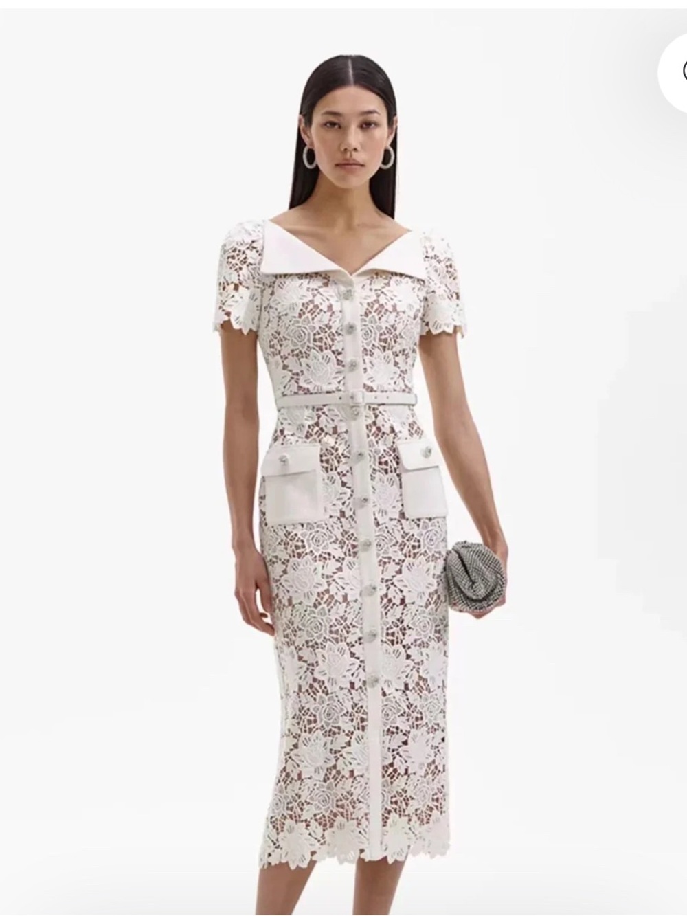 Self-Portrait ivory White Floral Lace Button-Front Midi Dress